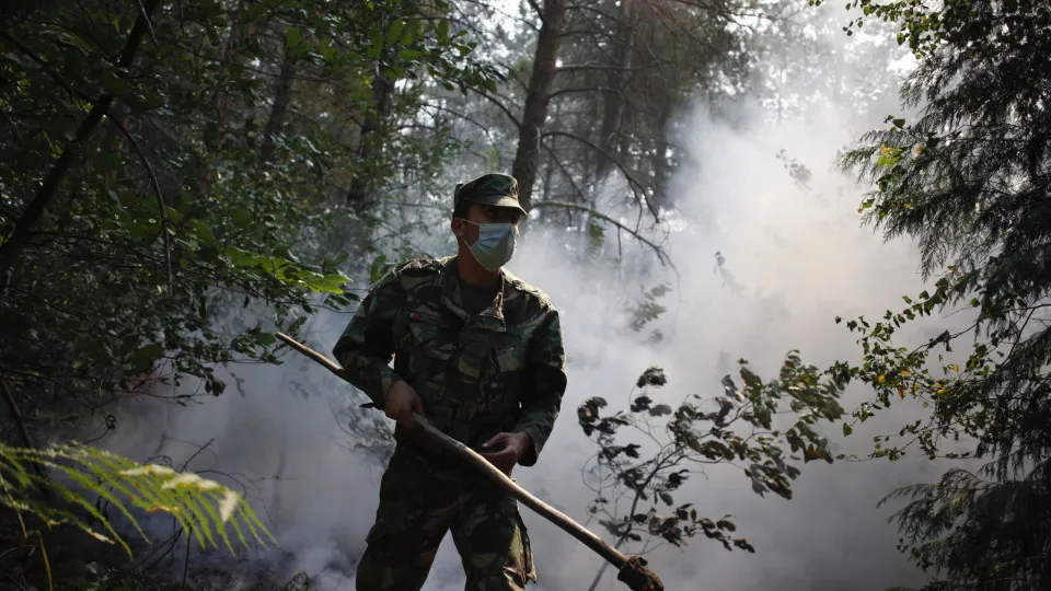 Militares ajudam os bombeiros nas operações de rescaldo de um incêndio na Serra do Caramulo. PEDRO NUNES / LUSA