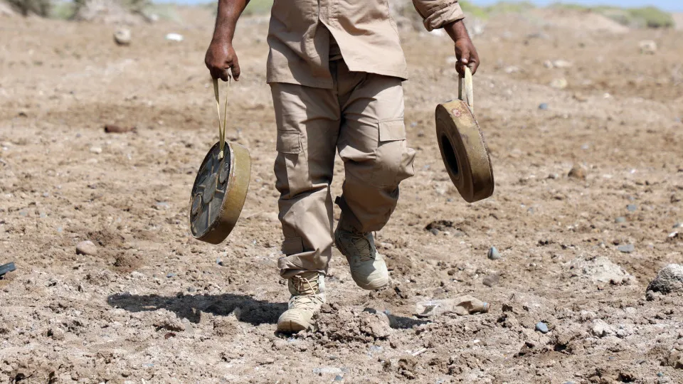 Mines and explosives allegedly planted by Houthi rebels in Yemen