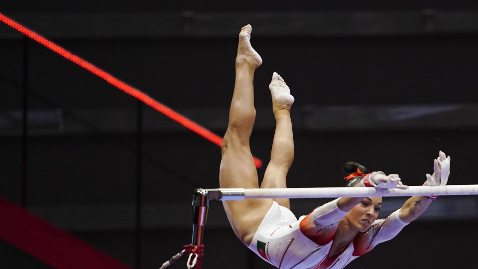 Filipa Martins in the uneven bars final of the World Cup