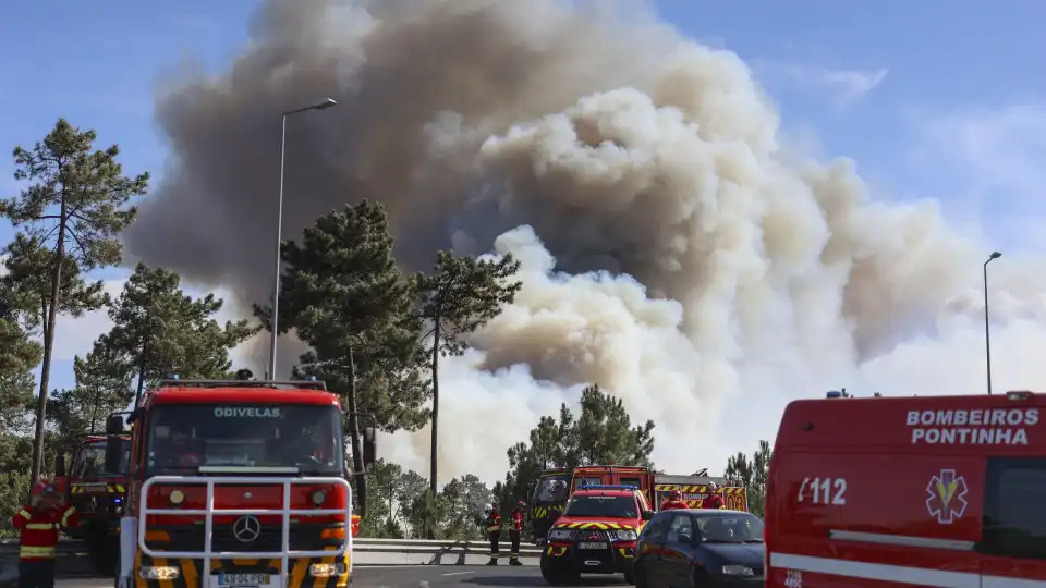 Fogo que deflagrou na Amora com duas frentes em perímetro florestal