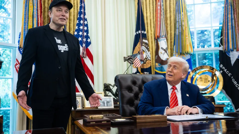 US President Trump, Elon Musk attend press conference in the White House's Oval Office