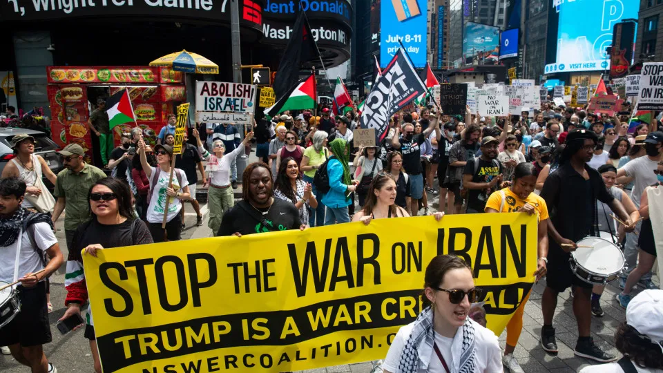 People protest US air strikes on Iran