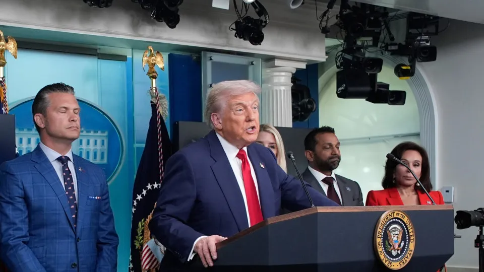 US President Donald Trump addresses the media at the White House