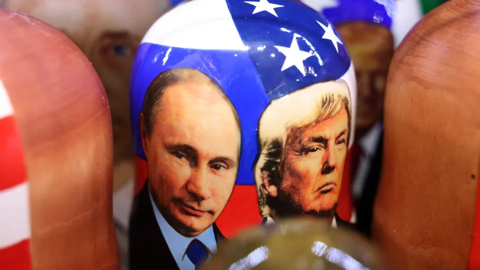 Matryoshka dolls depicting Russian President Putin and US President Trump