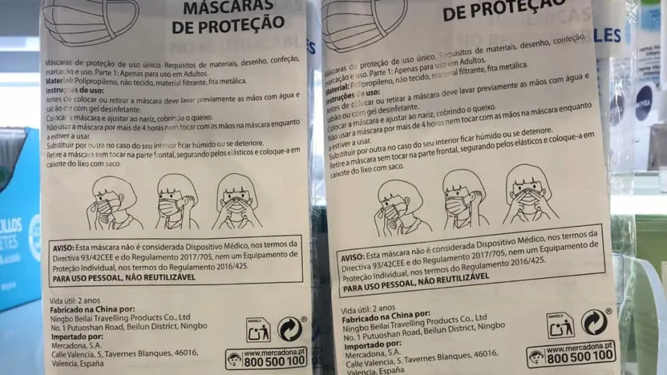 Mercadona também já vende máscaras. Pack de 10 unidades custa 5,40€