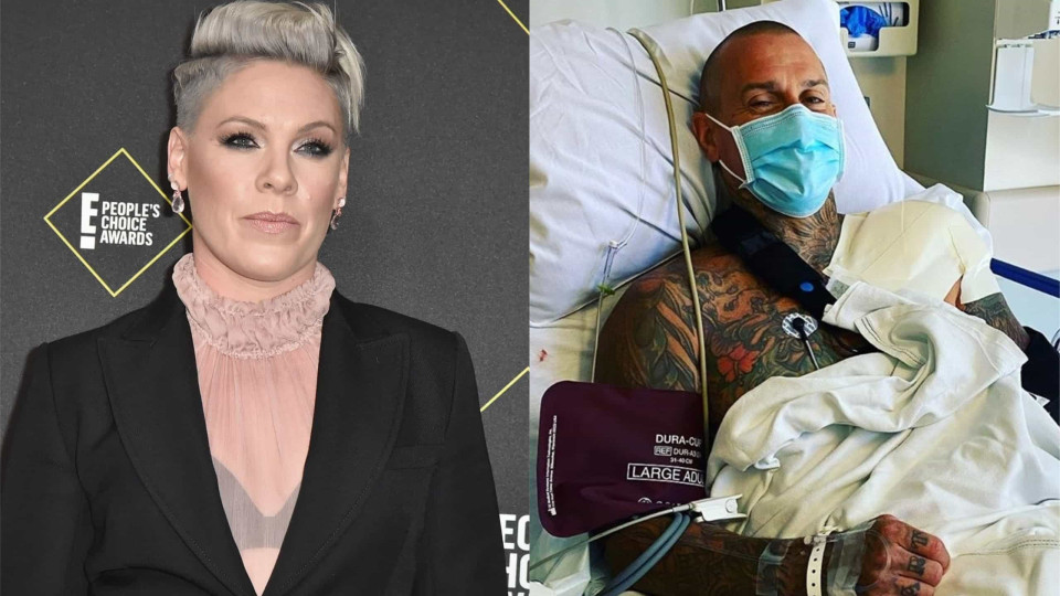 Pink mostra marido na cama de hospital após operação