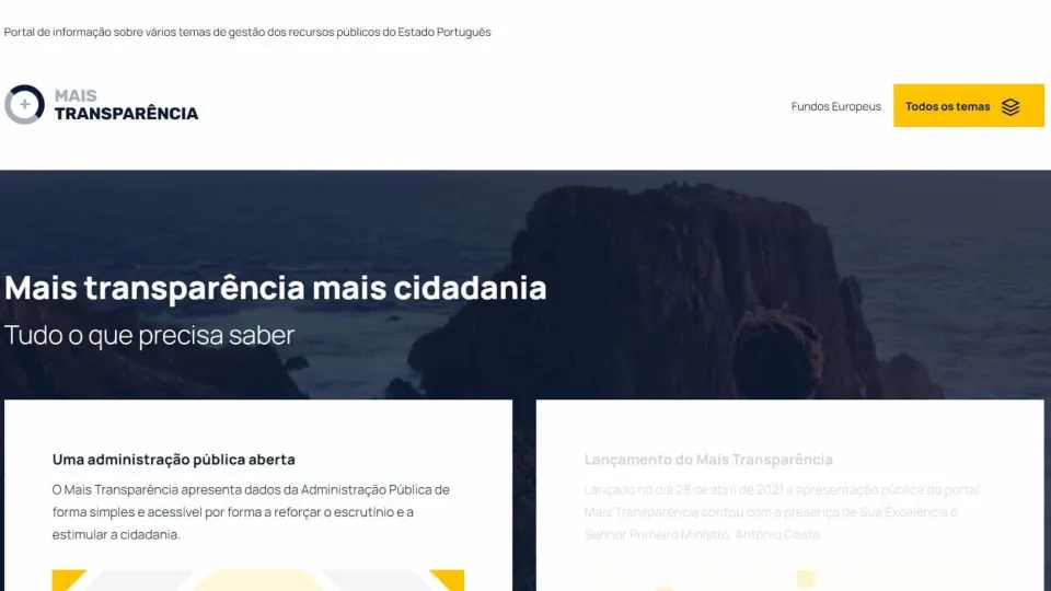 Portal Mais Transparência com informação adicional sobre fundos europeus