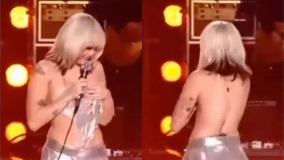 Miley Cyrus sofre percalço em palco e quase ficou despida