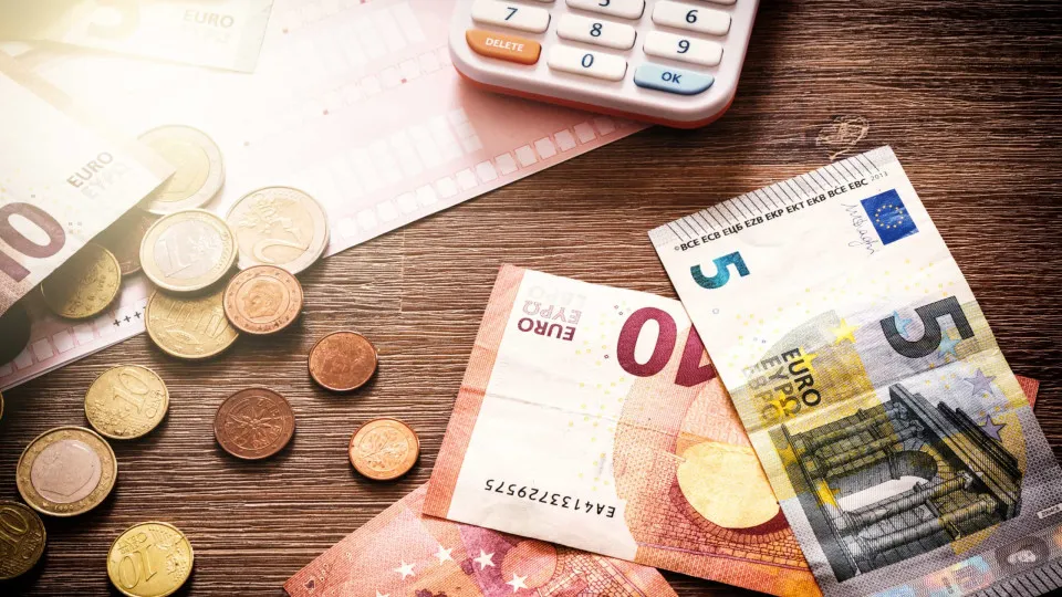 trabalhar, carteira, euros, contas