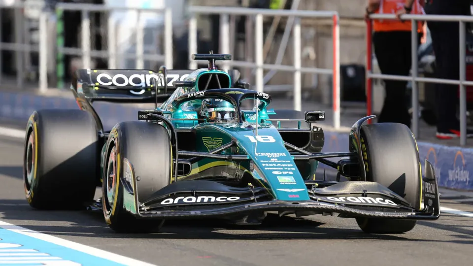 Lance Stroll of Aston Martin  in pit lane during free...