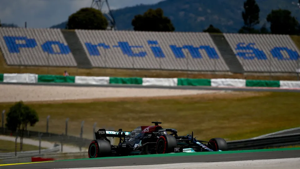 Mercedes' British driver Lewis Hamilton takes part in the third practice session of the Portuguese Formula One Grand Prix at the Algarve International Circuit in Portimao on May 1, 2021. (Photo by GABRIEL BOUYS / AFP) (Photo by GABRIEL BOUYS/AFP via Getty