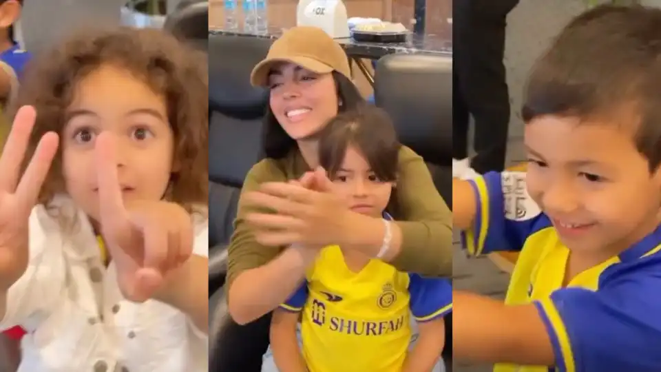 Georgina Rodríguez e os filhos vibram com vitória de Cristiano Ronaldo