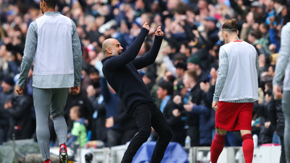 A celebração de Guardiola frente ao Liverpool que está a dar que falar