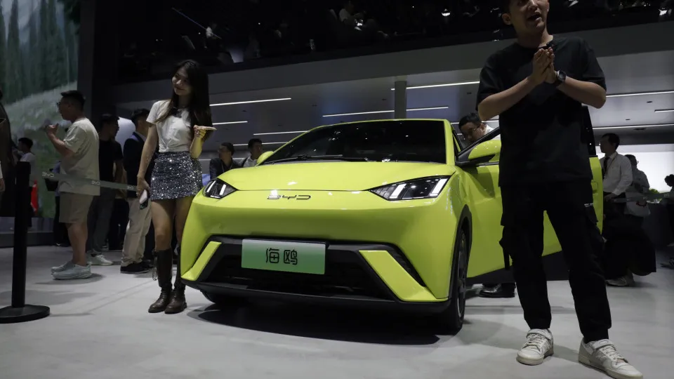 A BYD Co. Seagull electric vehicle at the Shanghai Auto Show in Shanghai, China, on Tuesday, April 18, 2023. International names from Volkswagen AG to Ford Motor Co. are expected to unveil a suite of passenger vehicles and flashy concept cars throughout t