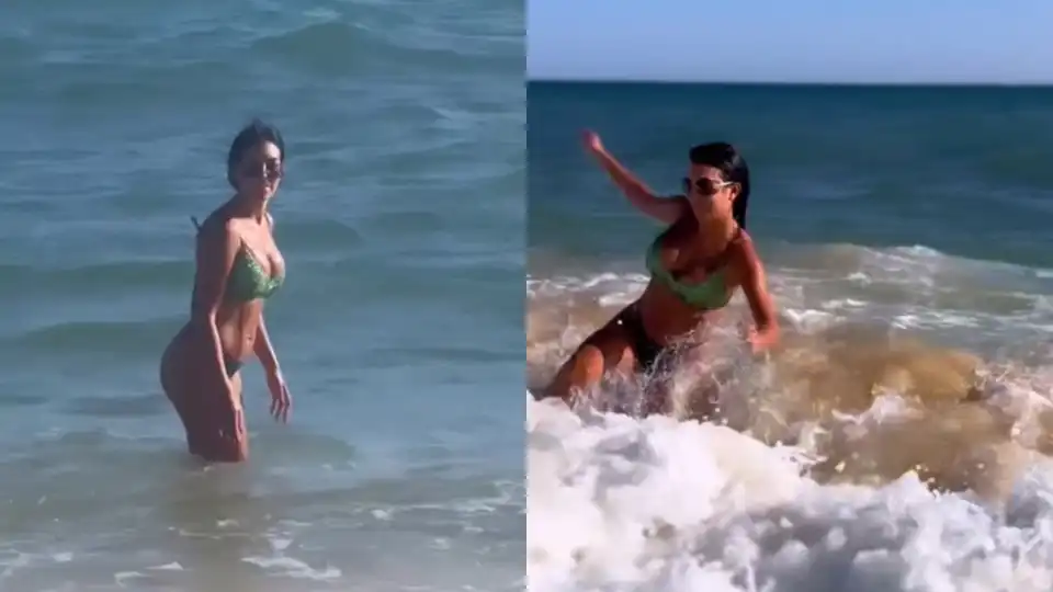 Ups! Vídeo mostra Georgina Rodríguez a ser 'arrastada' por ondas na praia