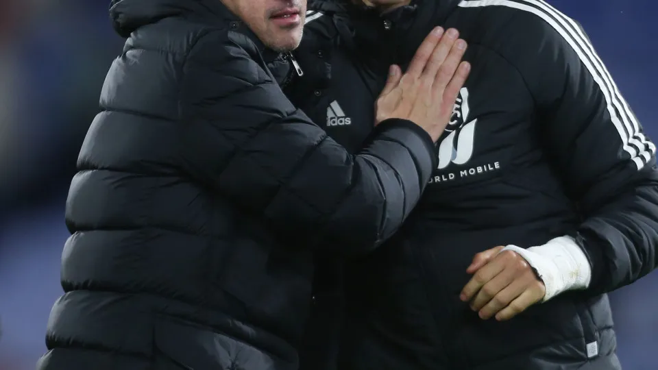 LONDON, ENGLAND - DECEMBER 26: Fulham manager Marco Silva and Joao Palhinha celebrate at the end of the match during the Premier League match between Crystal Palace and Fulham FC at Selhurst Park on December 26, 2022 in London, United Kingdom. (Photo by R
