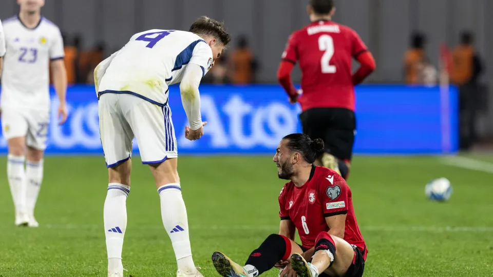 TBILISI, GEORGIA - NOVEMBER 16: Scotland's Scott McTominay argues with Georgia's Giorgi Kochorashvili during a UEFA Euro 2024 Qualifier between Georgia and Scotland at the Boris Paichadze Dinamo Arena, on November 16, 2023, in Tbilisi, Georgia. (Photo by 
