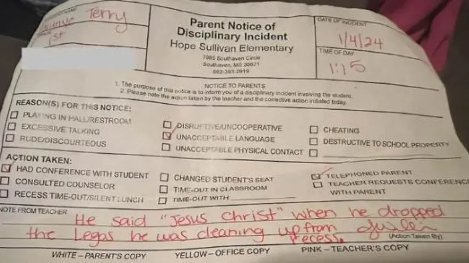 "Chocada". Filho diz 'Jesus Cristo' na escola e mãe recebe recado em casa