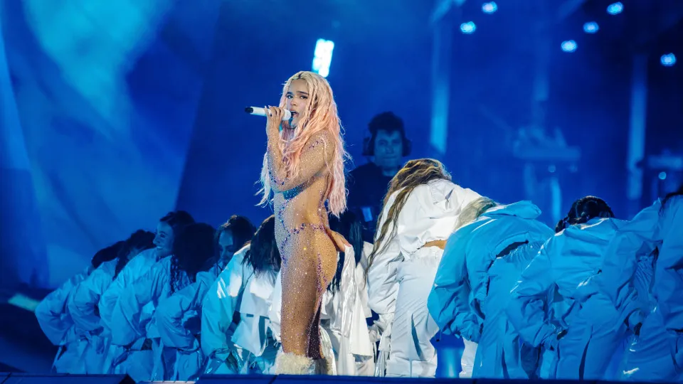 MONTERREY, MEXICO - FEBRUARY 16: Karol G performs during a concert at Sultanes stadium on February 16, 2024 in Monterrey, Mexico. (Photo by Medios y Media/Getty Images)