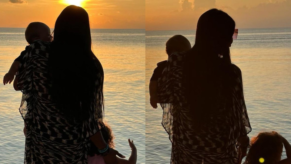 Unique moment: Naomi Campbell shows photos with her two children