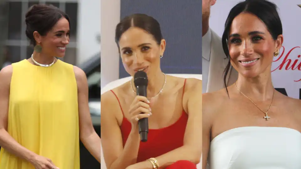 White, red and yellow. Meghan's striking looks in Nigeria