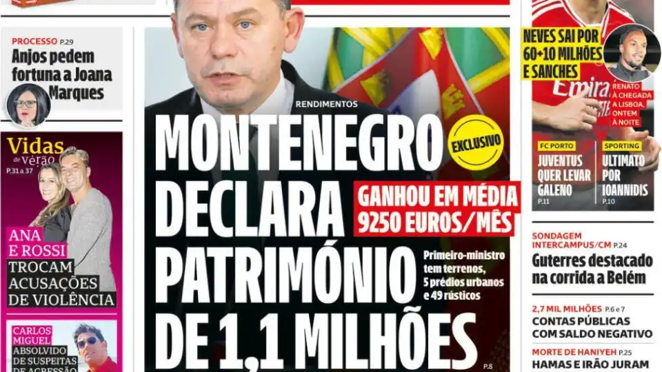 Hoje é notícia: Montenegro declara 1,1 milhões; Mediadores sem seguro