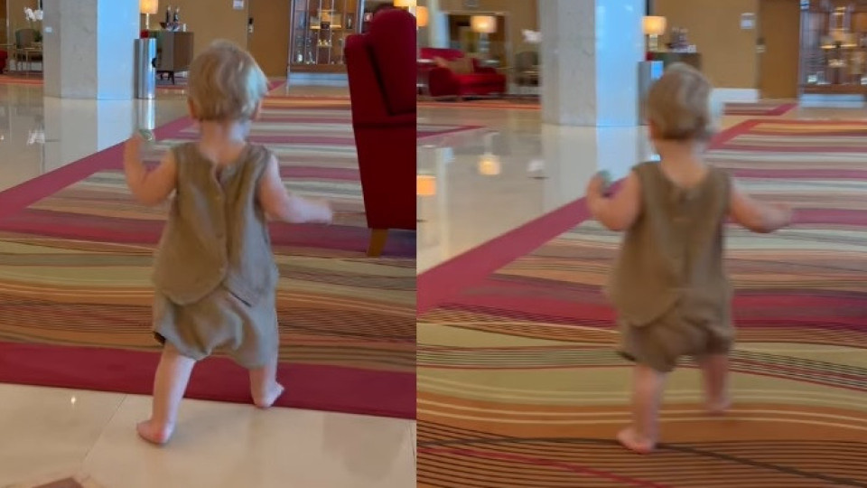 Kelly Bailey mostra adorável vídeo do filho a caminhar por hotel