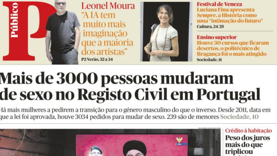 Hoje é notícia: Mais de 3 mil mudam de sexo no Registo; FA? Falham provas