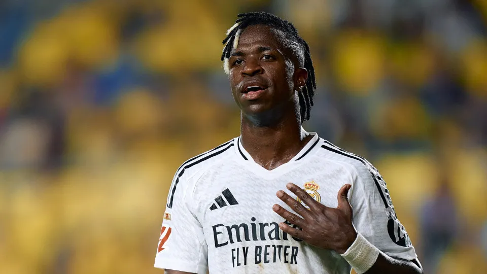LAS PALMAS, SPAIN - AUGUST 28: Vinicius Junior of Real Madrid CF reacts during the La Liga match between UD Las Palmas and Real Madrid CF at Estadio Gran Canaria on August 28, 2024 in Las Palmas, Spain. (Photo by Gabriel Jimenez/Quality Sport Images/Getty
