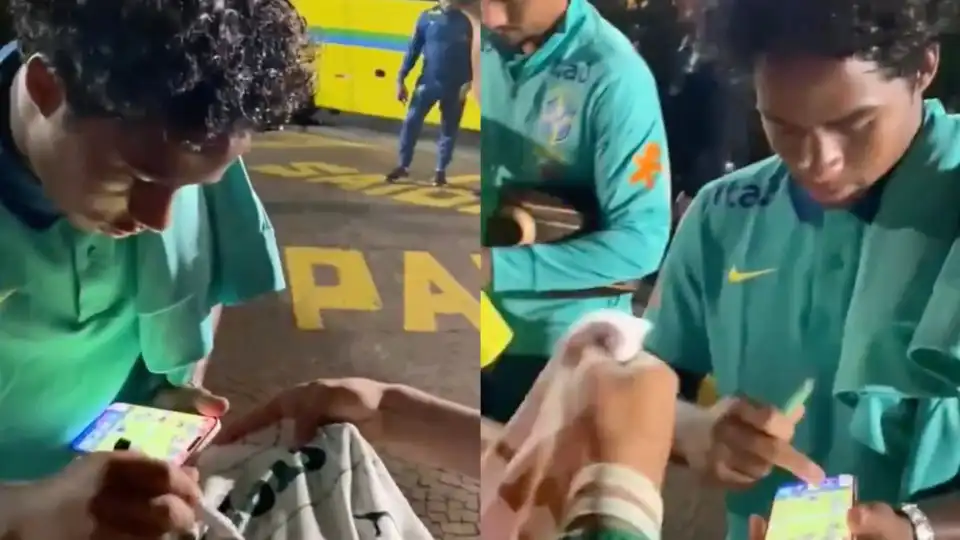 Insólito. Endrick deu autógrafos... enquanto jogava no telemóvel