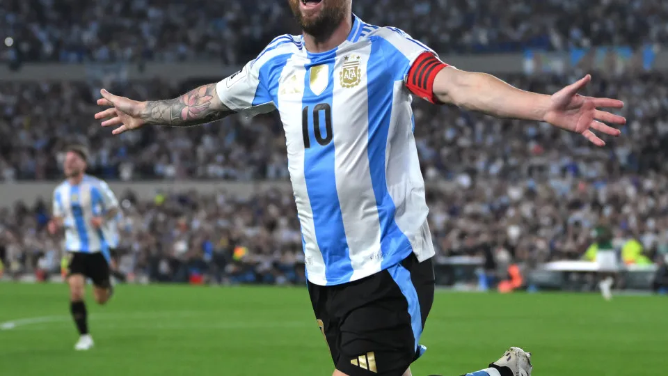 BUENOS AIRES, ARGENTINA - OCTOBER 15: Lionel Messi of Argentina celebrates after scoring the team's first goal during the FIFA World Cup 2026 South American Qualifier match between Argentina and Bolivia at Estadio Más Monumental Antonio Vespucio Liberti o