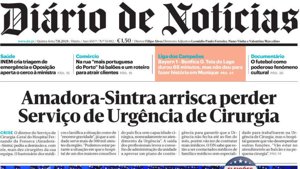 É notícia: Amadora-Sintra sem uma Urgência?; Soda cáustica escondeu crime