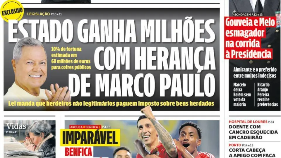 Hoje é notícia: Estado lucra com Marco Paulo; Gouveia e Melo bate rivais