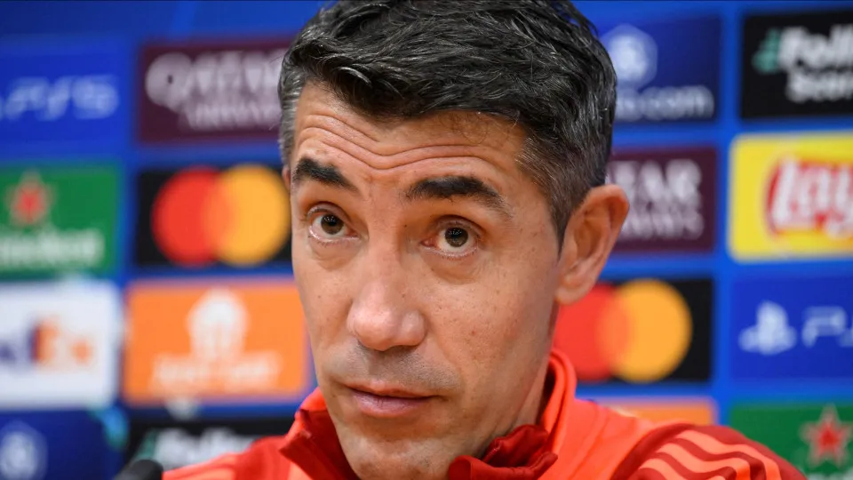 Benfica's Portuguese coach Bruno Lage gives a press conference on the eve of the UEFA Champions League Round of 16 second leg football match between FC Barcelona and SL Benfica at the Estadi Olimpic Lluis Companys in Barcelona, on March 10, 2025. (Photo b