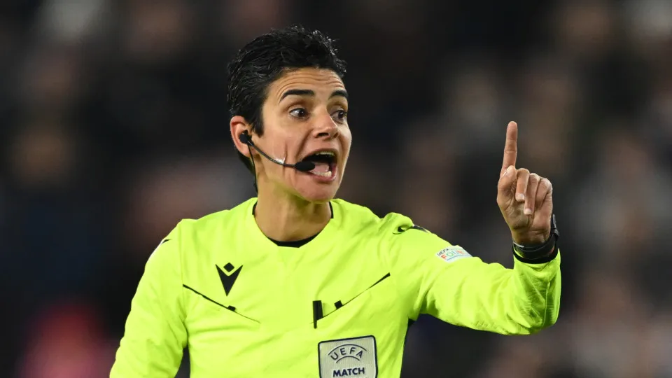 SHEFFIELD, ENGLAND - DECEMBER 03: Referee Catarina Campos during the Women's international friendly between England and Switzerland at Bramall Lane on December 03, 2024 in Sheffield, England. (Photo by Gareth Copley/Getty Images)