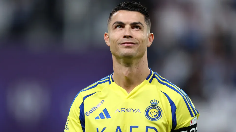 RIYADH, SAUDI ARABIA - APRIL 04: Cristiano Ronaldo of Al Nassr looks on prior to the Saudi Pro League match between Al Hilal v Al Nassr in the Kingdom Arena on April 04, 2025 in Riyadh, Saudi Arabia. (Photo by Yasser Bakhsh/Getty Images)
