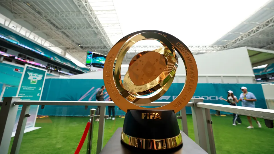 MIAMI, FLORIDA - MAY 04: The FIFA Club World Cup trophy on display prior to the F1 Grand Prix of Miami at Miami International Autodrome on May 04, 2025 in Miami, Florida. (Photo by Hector Vivas/Getty Images)