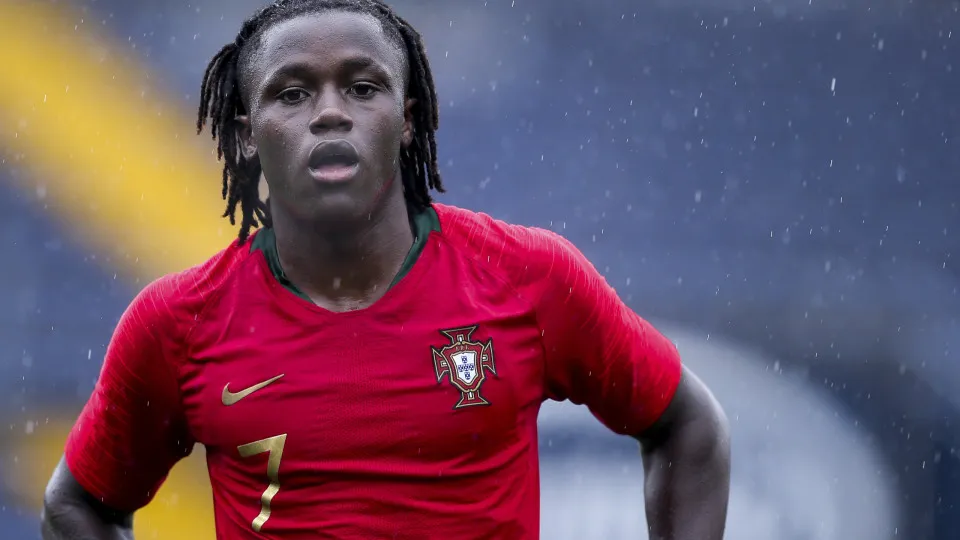 VILA NOVA DE FAMALICAO, PORTUGAL - MARCH 26: Geovany Quenda of U17 Portugal gestures during the UEFA Under17 European Championship Qualifier between U17 Portugal and U17 Germany at Estadio Municipal 22 de Junho on March 26, 2024 in Vila Nova de Famalicao,