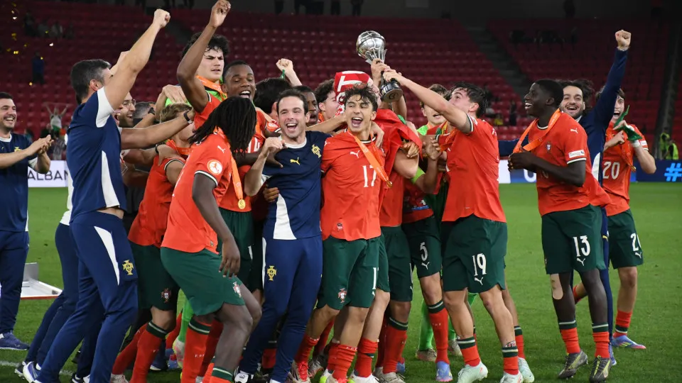 TIRANA, ALBANIA - JUNE 1: Portugal and  face off in the final match of the UEFA Under-17 European Championship at the National Arena in Tirana, Albania, on June 1, 2025. Portugal win the UEFA Under-17 European Championship. (Photo by Olsi Shehu/Anad