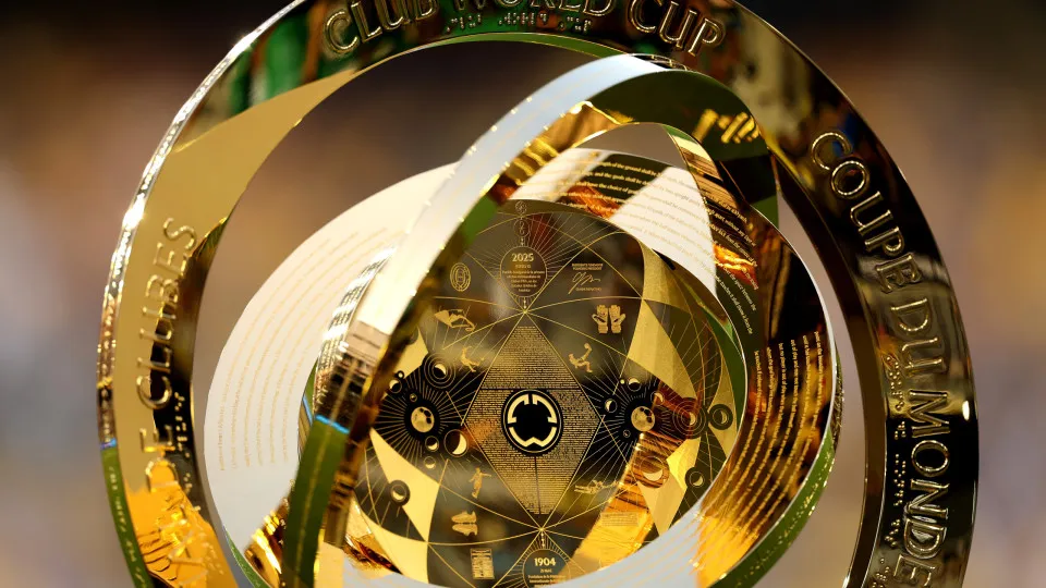 LOS ANGELES, CALIFORNIA - MAY 31: A detailed view of the Club World Cup trophy before the game between the Los Angeles Football Club and Club América in a FIFA Club World Cup 2025 Play-In at BMO Stadium on May 31, 2025 in Los Angeles, California. (Photo b