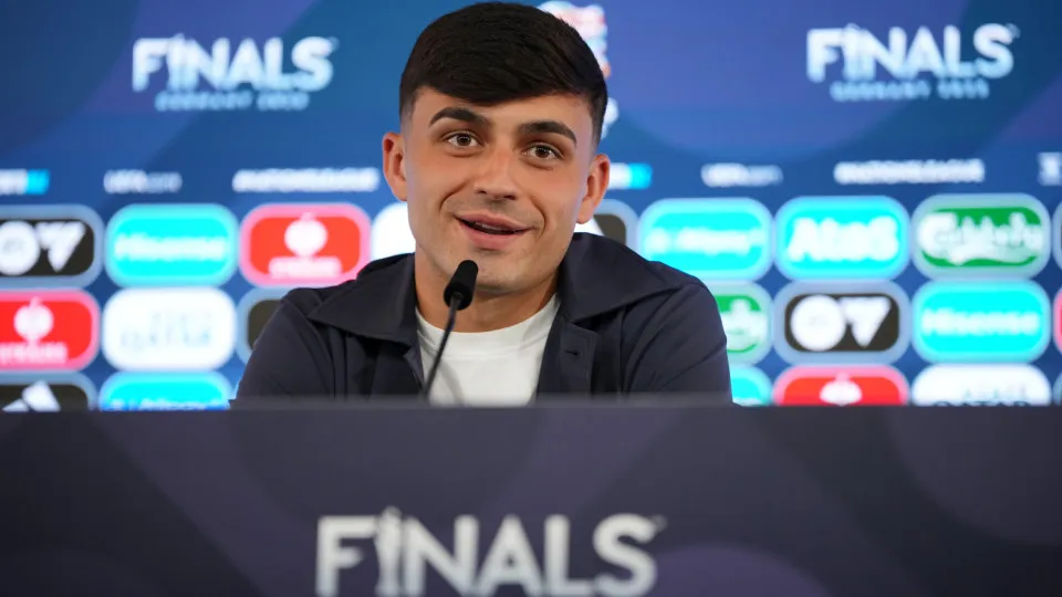 STUTTGART, GERMANY - JUNE 04: Pedri of Spain speaks to the media during a Spain press conference ahead of their UEFA Nations League 2025 semifinal match between France and Spain on June 04, 2025 in Stuttgart, Germany. (Photo by Pau Barrena - UEFA/UEFA via
