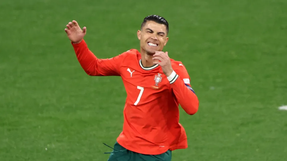 MUNICH, GERMANY - JUNE 04: Cristiano Ronaldo of Portugal reacts during the UEFA Nations League 2025 semifinal match between Germany and Portugal at Munich Football Arena on June 04, 2025 in Munich, Germany. (Photo by Maryam Majd/Getty Images)