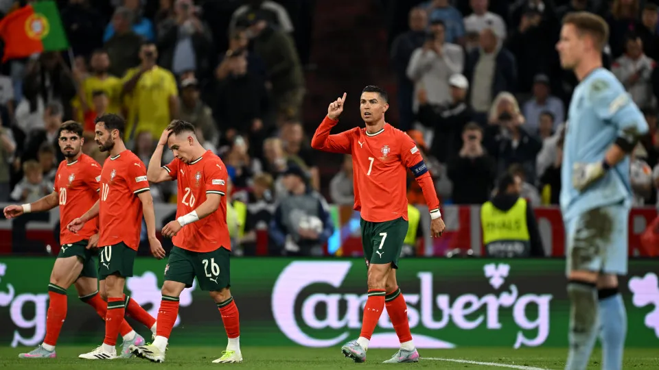 MUNICH, GERMANY - JUNE 04: Cristiano Ronaldo of Portugal celebrates scoring his team's second goal during the UEFA Nations League 2025 semifinal match between Germany and Portugal at Munich Football Arena on June 04, 2025 in Munich, Germany. (Photo by Seb