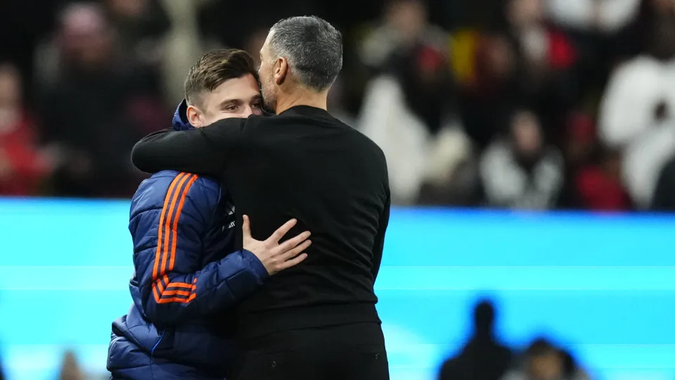 Sergio Conceiçao head coach of AC Milan  greets his son Francisco Conceiçao right winger of Juventus and Portugal during the EA Sports FC Supercup 24/25 semifinal match between AC Milan and Juventus at Kingdom Arena on January 3, 2025 in Riyadh, Saudi Ara