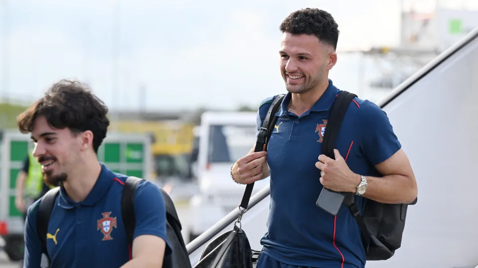 MUNICH, GERMANY - JUNE 03: Goncalo Ramos of Portugal looks on as he leaves the team plane prior to the Portugal Training Session And Press Conference ahead of the UEFA Nations League 2025 Semi-final between Germany and Portugal on June 03, 2025 in Munich,
