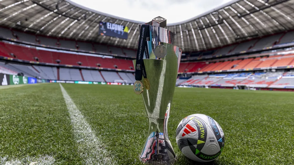 MUNICH, GERMANY - JUNE 03: The UEFA Nations League trophy with medal is seen ahead of the UEFA Nations League Finals 2025 at the Munich Football Arena on June 03, 2025 in Munich, Germany. (Photo by Maja Hitij - UEFA/UEFA via Getty Images)