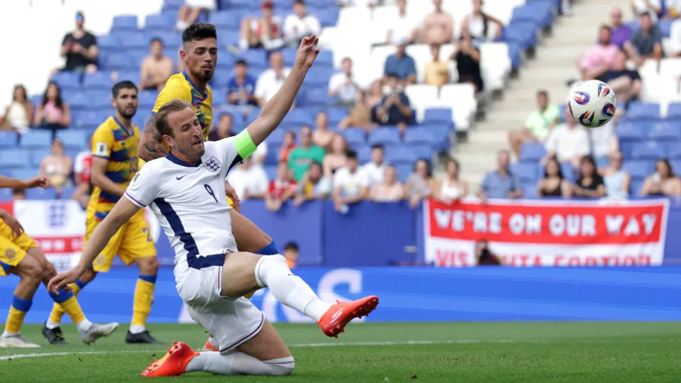 BARCELONA, SPAIN - JUNE 07: Harry Kane of England scores his team's first goal during the FIFA World Cup 2026 European Qualifier match between Andorra and England at RCDE Stadium on June 07, 2025 in Barcelona, Spain. (Photo by Eddie Keogh - The FA/The FA 