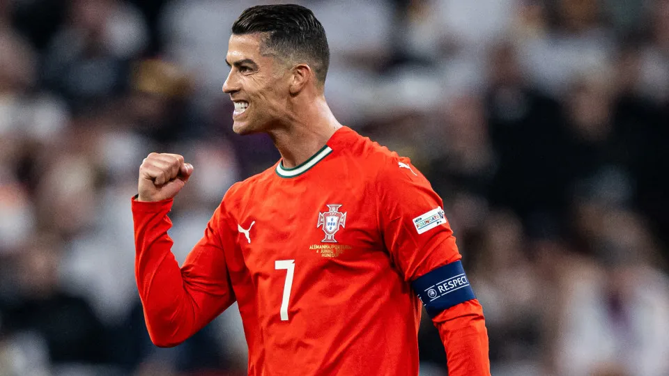 MUNICH, GERMANY - JUNE 04: Cristiano Ronaldo of Portugal celebrates  during the UEFA Nations League 2025 semifinal match between Germany and Portugal at Munich Football Arena on June 04, 2025 in Munich, Germany. (Photo by Markus Gilliar - GES Sportfoto/Ge