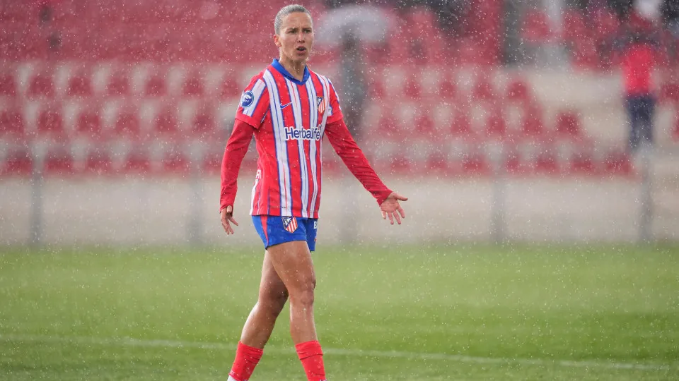 ALCALA DE HENARES, SPAIN - APRIL 18: Tatiana Pinto of Atletico de Madrid gestures during the Liga F match between Atletico de Madrid Femenino and Costa de Adeje UD Tenerife at Centro Deportivo Wanda on April 18, 2025 in Alcala de Henares, Madrid, Spain. (