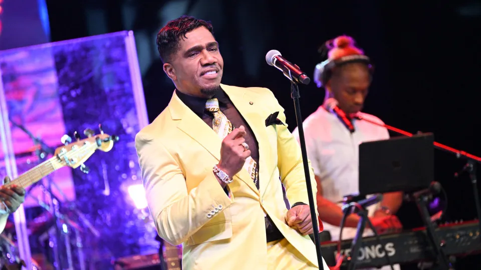 MABLETON, GEORGIA - JULY 08: Singer Wayne Lewis of Atlantic Starr performs onstage during An Evening of Soul at Mable House Barnes Amphitheatre on July 08, 2023 in Mableton, Georgia. (Photo by Paras Griffin/Getty Images)